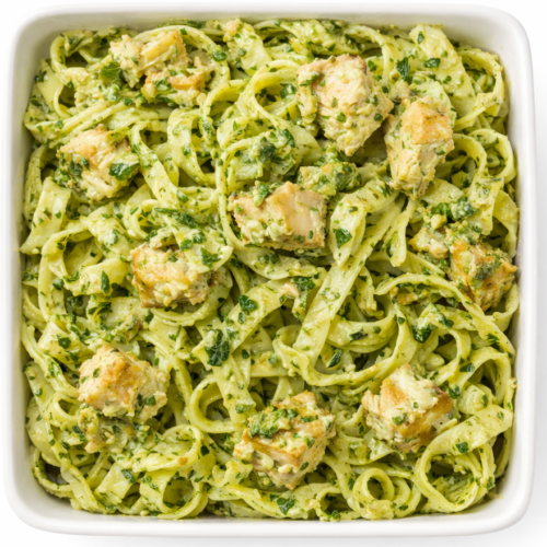 Baked Chicken Fettuccini with creamy pesto - littlegeorgesexpresspizza.com